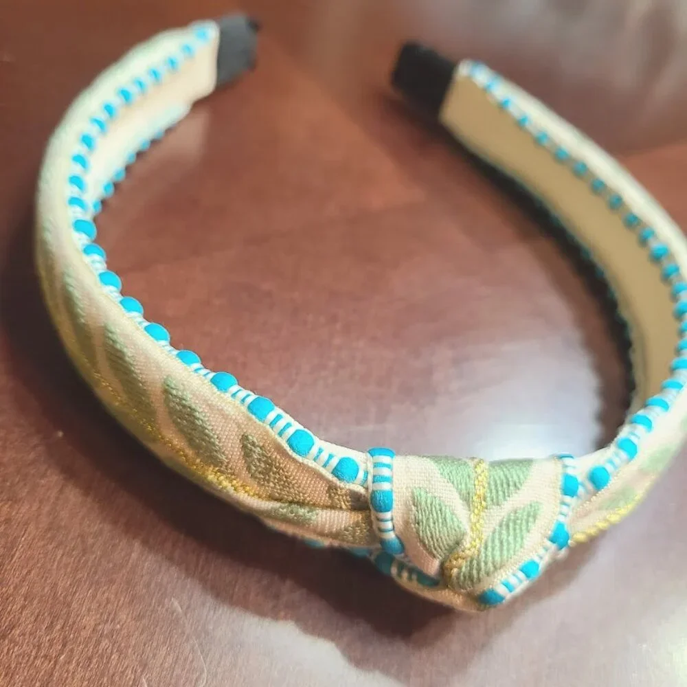 Top Knot Headband For Women Girls Leaves Fabric Hair Accessory Gift Green Blue
